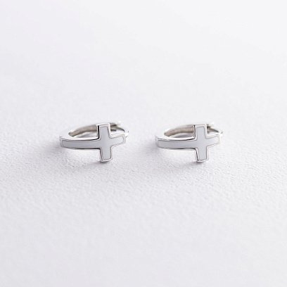 Серебряные серьги "Крестики" с эмалью 122851 №6