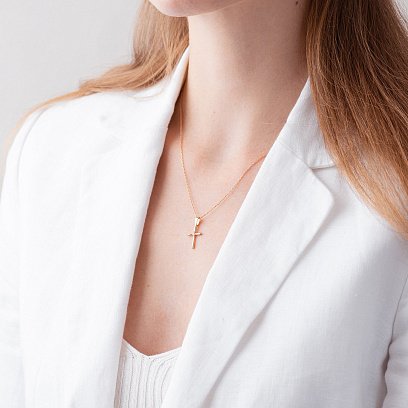 Золотое колье "Крестик" с фианитами кол02190 №7