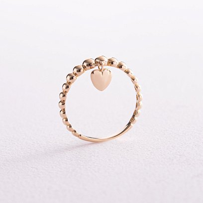 Шариковое кольцо "Сердечко" в желтом золоте к07116