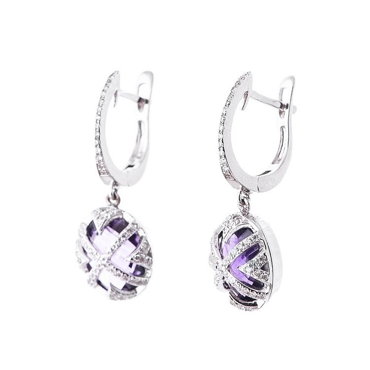 Золоті сережки з діамантами і аметистом C01099E.А від ювелірного магазину Онікс - 1