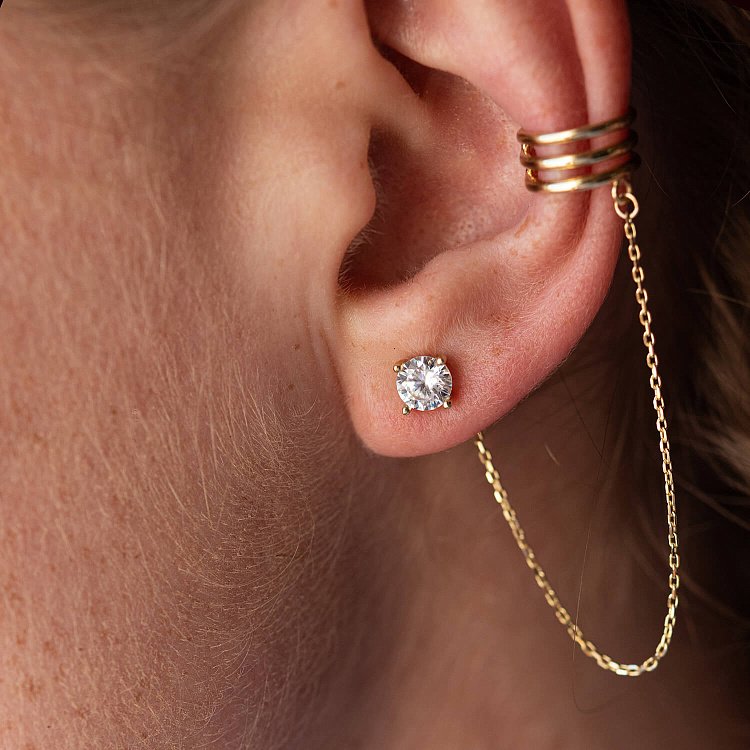 Серьга - каффа "Тринити" в желтом золоте (фианит) с08045 от ювелирного магазина Оникс - 9