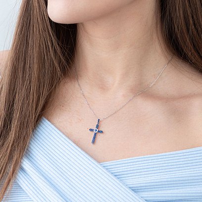 Золотий хрест (синій сапфір, діамант) пб0127gm №2