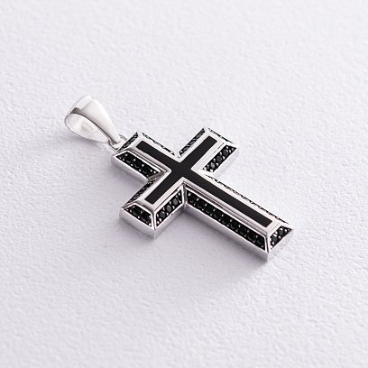 Крест в белом золоте (фианиты, эмаль) п02982