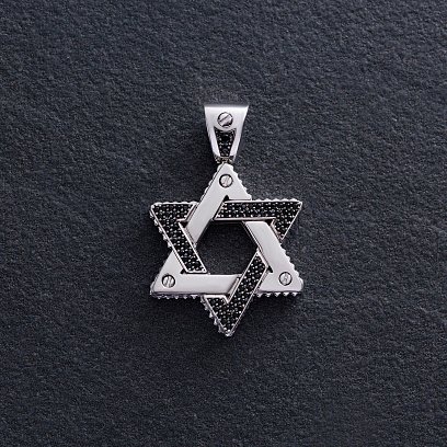 Кулон "Зірка Давида. Символ CHAI" у сріблі (фіаніти) 1118с