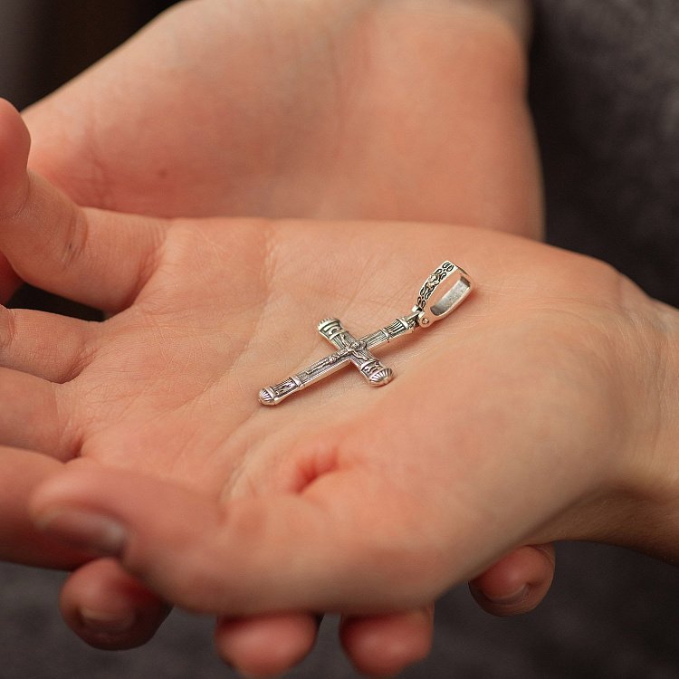 Серебряный крест "Распятие. Спаси и Сохрани" (на укр. языке) кду-20 от ювелирного магазина Оникс - 2