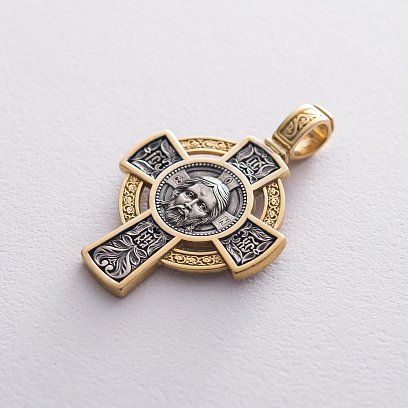 Срібний хрестик "Спас Нерукотворний. Молитва Да Воскресне Бог" з позолотою 132990 №4