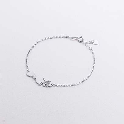 Браслет "Девочка и сердечко" в белом золоте (фианиты) б05660