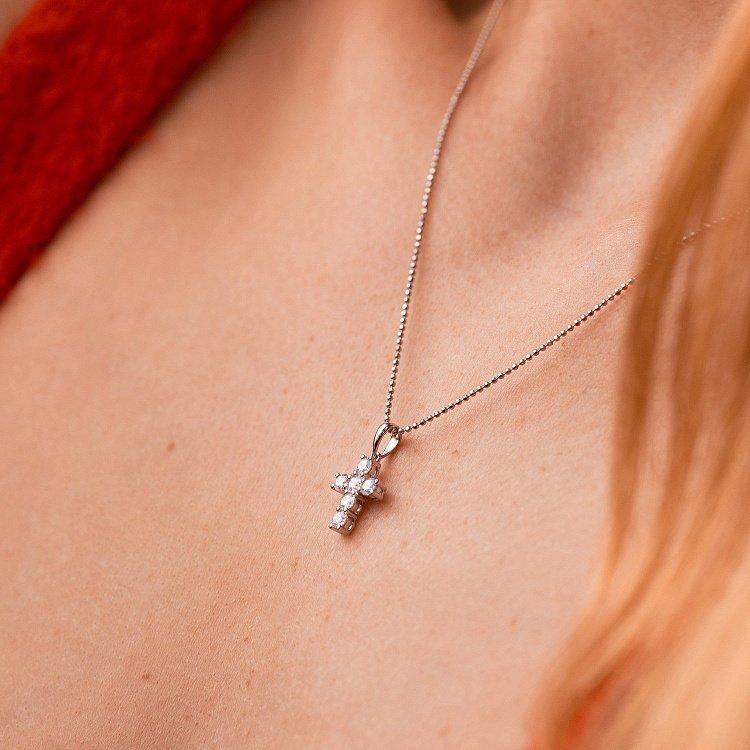 Золотий хрестик з діамантами пб0215nl від ювелірного магазину Онікс - 2