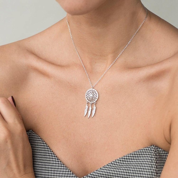 Срібне кольє "Ловець снів" (фіаніт) 18645 від ювелірного магазину Онікс