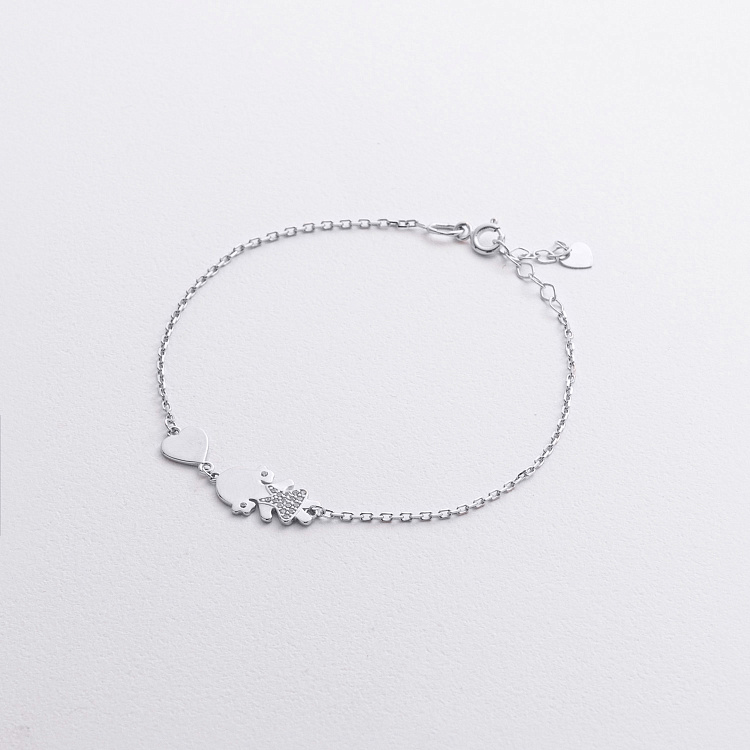 Браслет "Девочка и сердечко" в белом золоте (фианиты) б05660 от ювелирного магазина Оникс