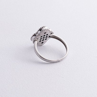 Серебряное кольцо "Клевер" (оникс) 112772 №3