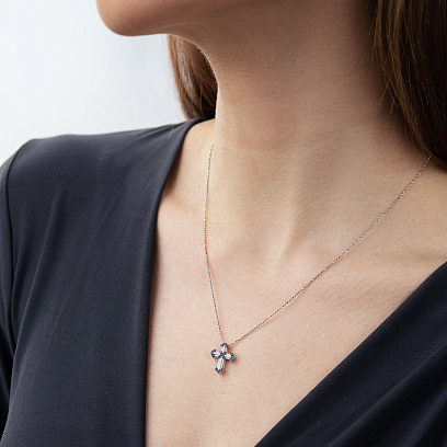 Крестик в белом золоте (бриллианты, сапфиры) пб0389ca №5