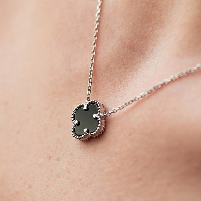 Серебряное колье "Клевер" (оникс) 181307 №4