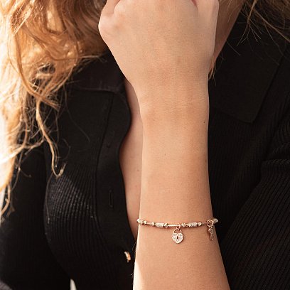 Золотой браслет "Сердечко с ключиком" (фианит) б04007 №7