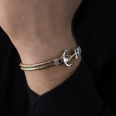 Золотой браслет "Якорь" с фианитами б02742 №4