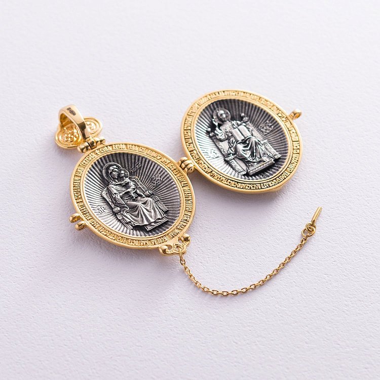 Серебряный мощевик "Ангел Хранитель. Голгофа. Господь Вседержитель. Толгская икона Божией Матери" 133052 от ювелирного магазина Оникс - 2