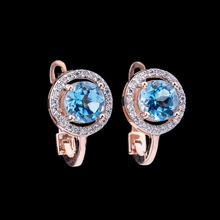 Золоті сережки з блакитним топазом і фіанітами с04165 від ювелірного магазину Онікс - 2