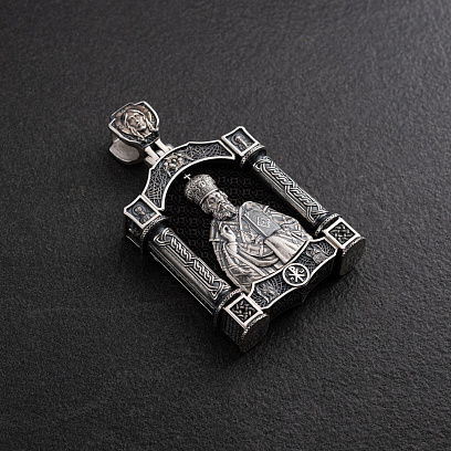 Срібний кулон "Миколай Чудотворець. Архангел Михаїл" (ебенове дерево) 1607 №3