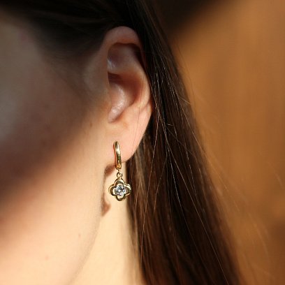 Золотые серьги "Клевер" с фианитом с04926 №5