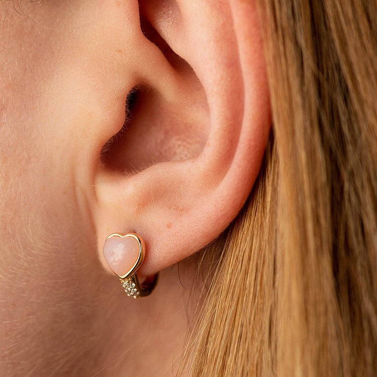 Золотые серьги "Сердечки" (розовый опал, бриллианты) сб0526sc от ювелирного магазина Оникс - 5