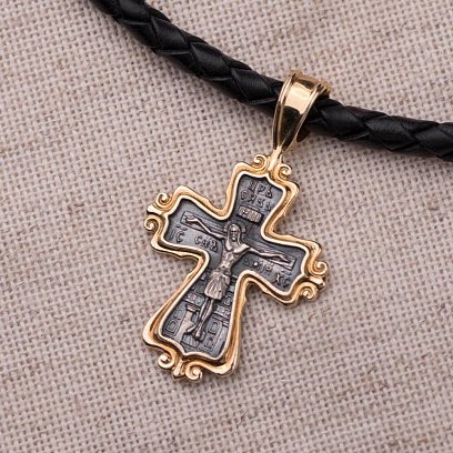 Срібний хрест "Розп'яття" з позолотою 132406