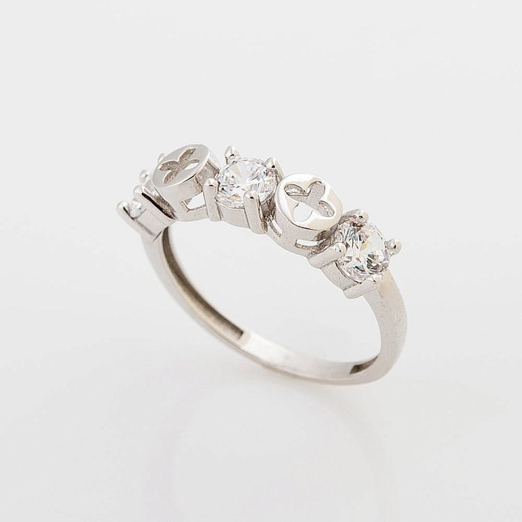 Золота каблучка "Конюшина" (фіаніти) к04888 від ювелірного магазину Онікс - 3