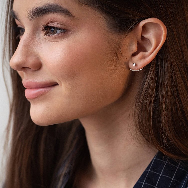 Серебряные серьги - джекеты с фианитами 902-00986 от ювелирного магазина Оникс - 2