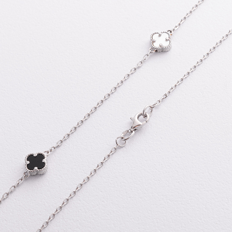 Срібне кольє "Конюшина" (онікс, перламутр) 181351 від ювелірного магазину Онікс - 2