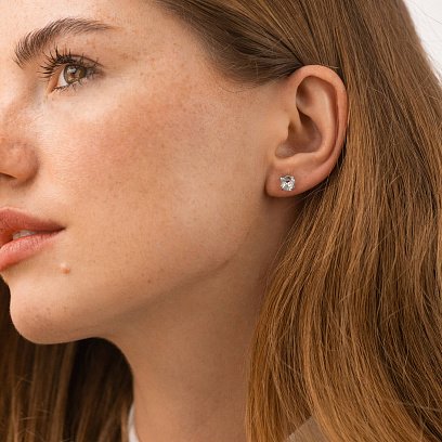 Серебряные серьги - пусеты с фианитами (6мм) 12868 №2