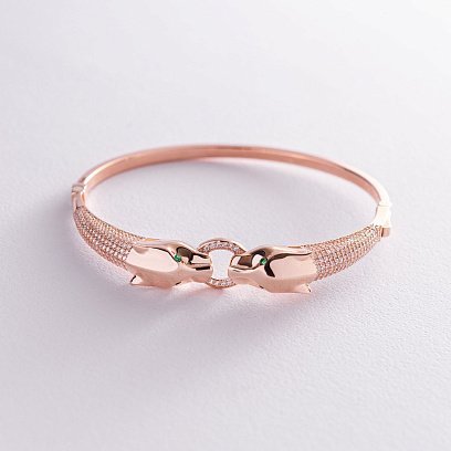 Жорсткий золотий браслет "Пантери" (фіаніти) б04772