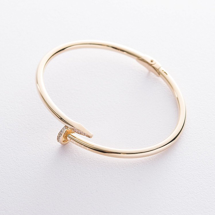 Золотой браслет "Гвоздь" с фианитами б02098 от ювелирного магазина Оникс