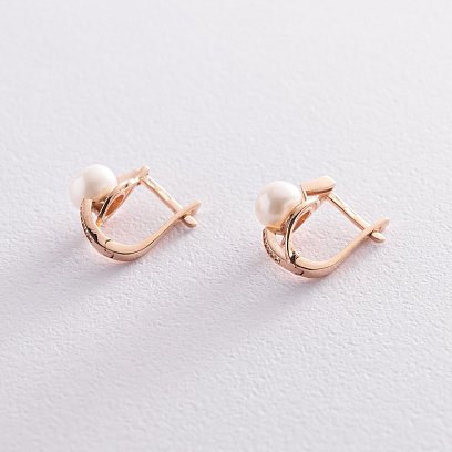 Золоті сережки (перлини, фіаніти) с05237 №3