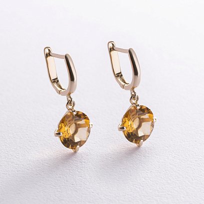 Золотые серьги "Влечение" с цитрином с08526