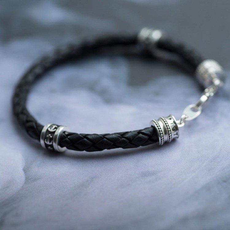 Кожаный браслет Symbols (якорь) с серебряными вставками t50-01 от ювелирного магазина Оникс - 4