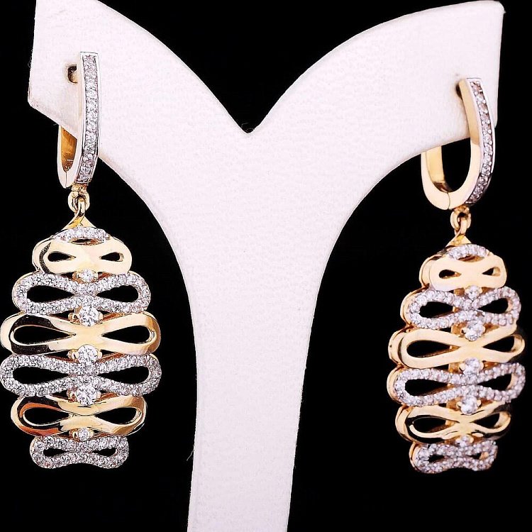 Жіночі сережки з білого і жовтого золота з фіанітами с02755 від ювелірного магазину Онікс - 1