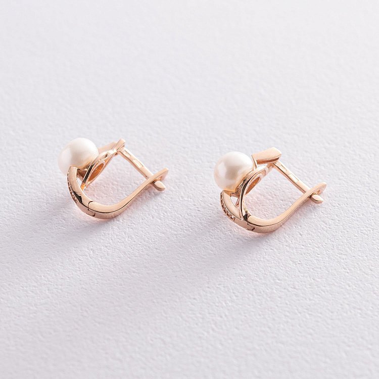 Золоті сережки (перлини, фіаніти) с05237 від ювелірного магазину Онікс - 2