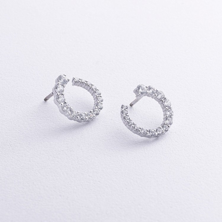 Серьги - пусеты "Саманта" с фианитами (белое золото) с08726 от ювелирного магазина Оникс - 3