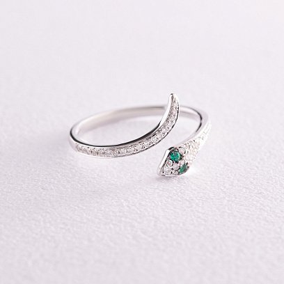 Золота каблучка "Змія" з діамантами та смарагдами кб0449ca