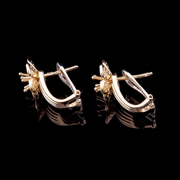 Золотые серьги "Цветочки" с фианитами с02775 от ювелирного магазина Оникс - 2