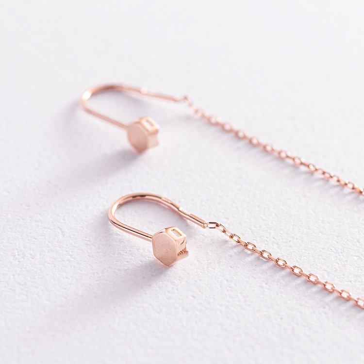 Золотые серьги - протяжки "Шестиугольник" с07744 от ювелирного магазина Оникс - 2