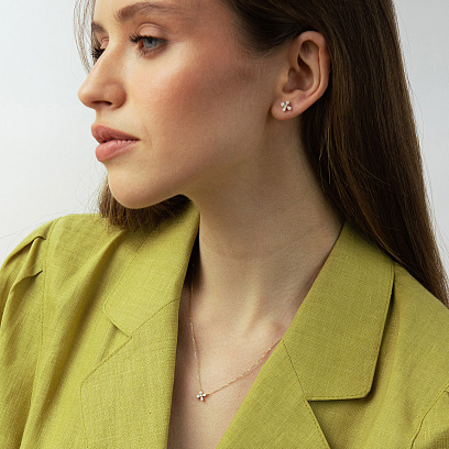 Серьги - пусеты "Цветочки" в желтом золоте (бриллианты) сб0705sm №7