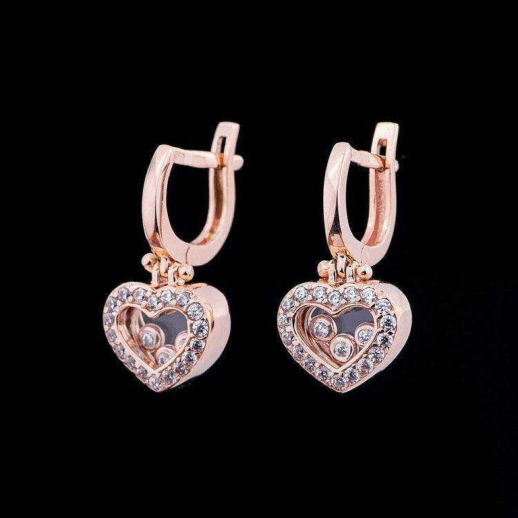 Золотые серьги "Сердца" с фианитами с04281 от ювелирного магазина Оникс