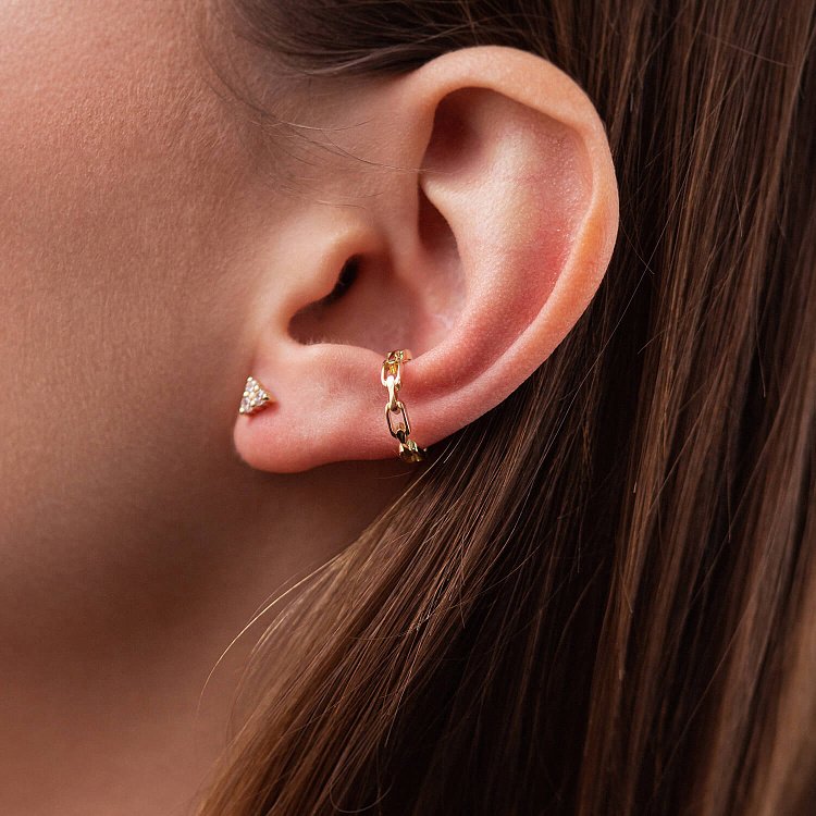 Золотые серьги - пусеты "Треугольники" с фианитами с07700 от ювелирного магазина Оникс - 13