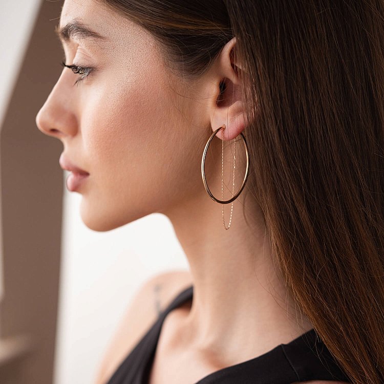 Золоті овальні сережки з ланцюжками с07962 від ювелірного магазину Онікс - 5