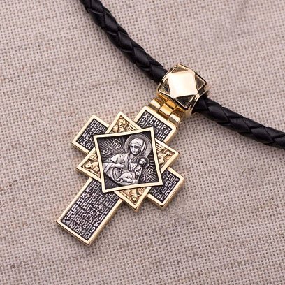 Срібний хрестик з позолотою "Розп'яття. Ікона Божої Матері "Неопалима Купина" 132303 №4