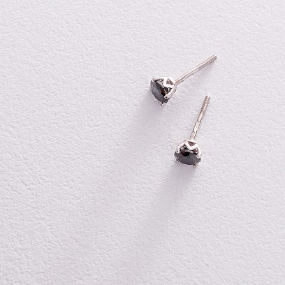 Золотые серьги-пусеты с черными фианитами с06233ч №5