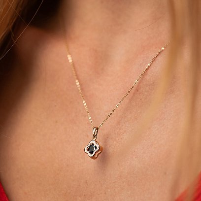 Золота підвіска "Конюшина" (чорний фіаніт) п02818 №2