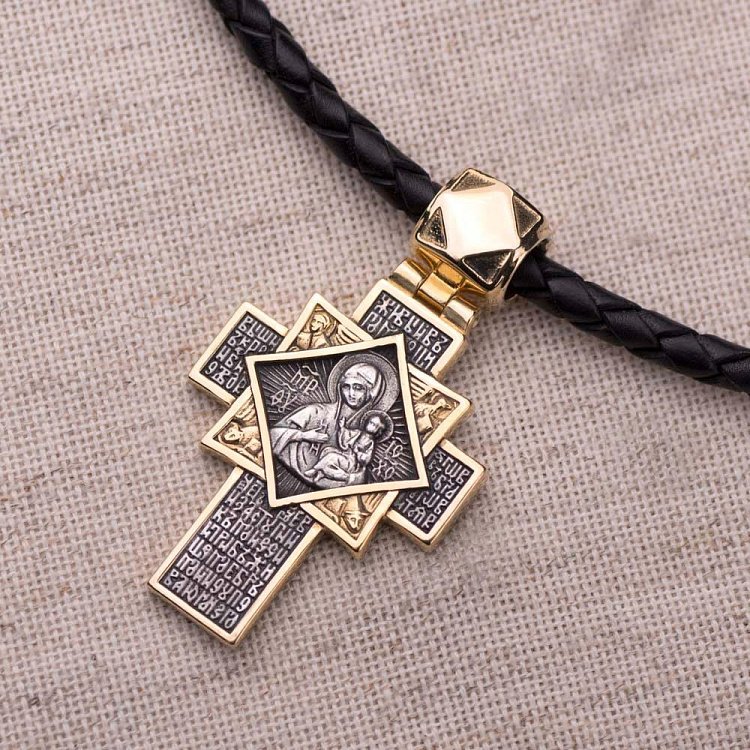 Срібний хрестик з позолотою "Розп'яття. Ікона Божої Матері "Неопалима Купина" 132303 від ювелірного магазину Онікс - 3