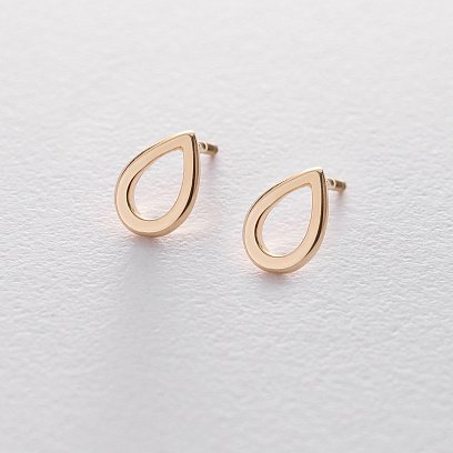 Серьги-пусеты "Маленькие капельки" в желтом золоте 1.1*0.8 см с06318 №5