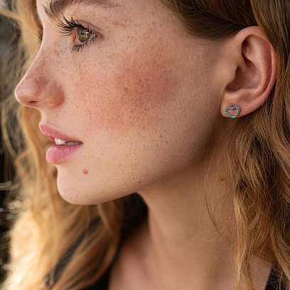 Золотые серьги - пусеты "Сердечки" с голубыми и желтыми бриллиантами 327471121 №6